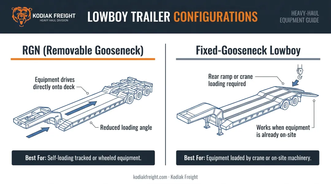 RGN removable gooseneck versus fixed gooseneck lowboy trailer side-by-side comparison