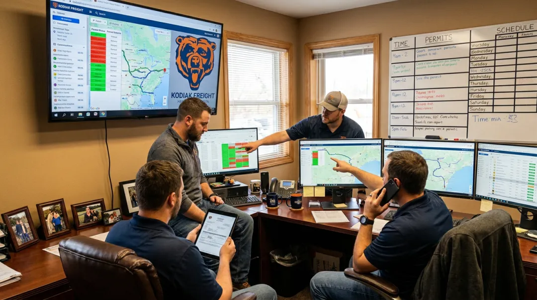 Kodiak Freight dedicated team tracking heavy-haul permitting and delivery status