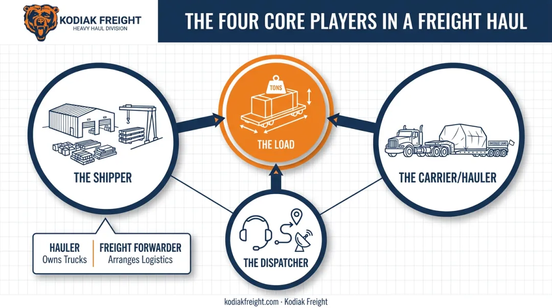 Four key players in freight hauling process relationship diagram