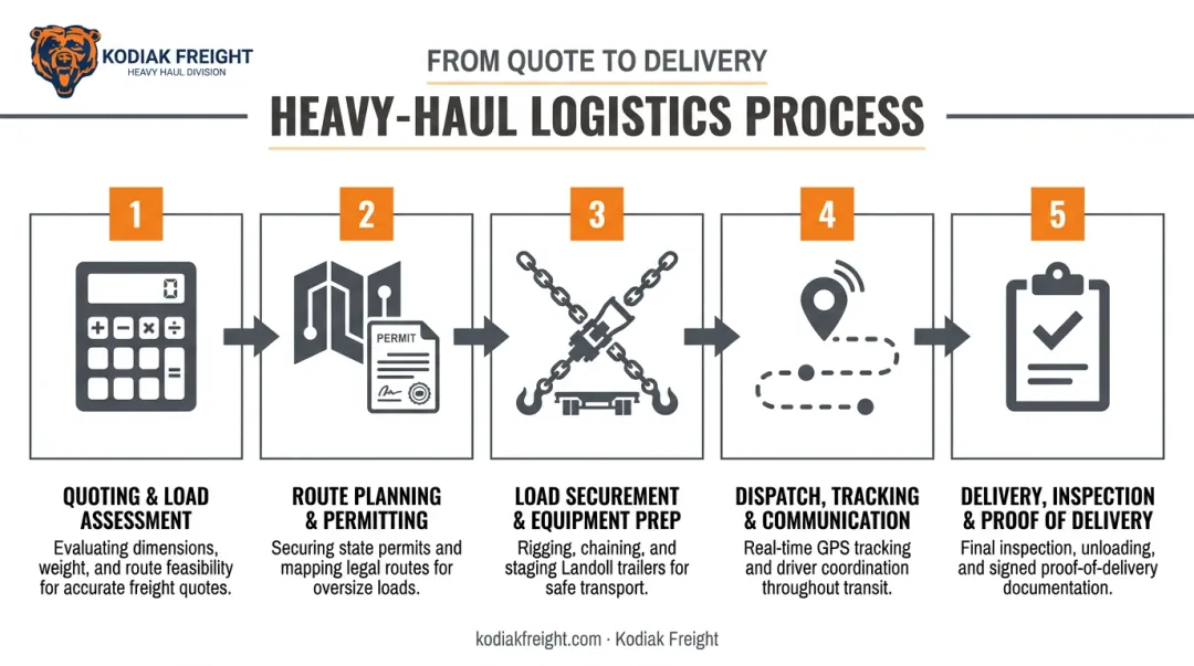 5-step freight hauling logistics process from quoting to delivery