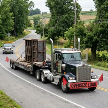 Heavy equipment transport truck on Pennsylvania highway