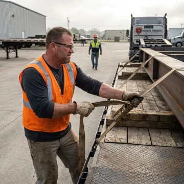Flatbed truck hauling industrial equipment