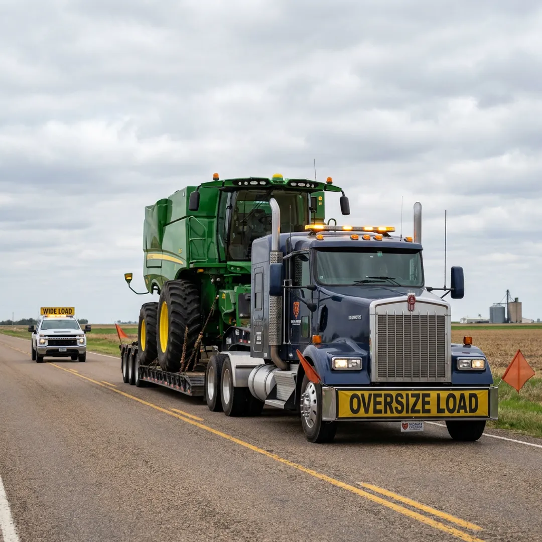 Agricultural equipment loaded for transport