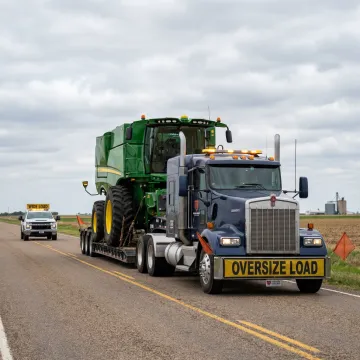 Agricultural equipment loaded for transport
