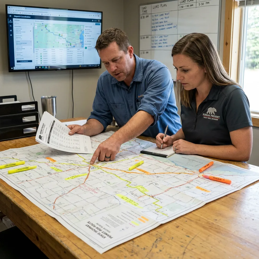 Logistics team planning a heavy-haul shipment