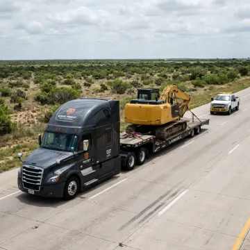 Heavy haul truck transporting construction equipment