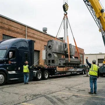 Heavy machinery being loaded onto trailer