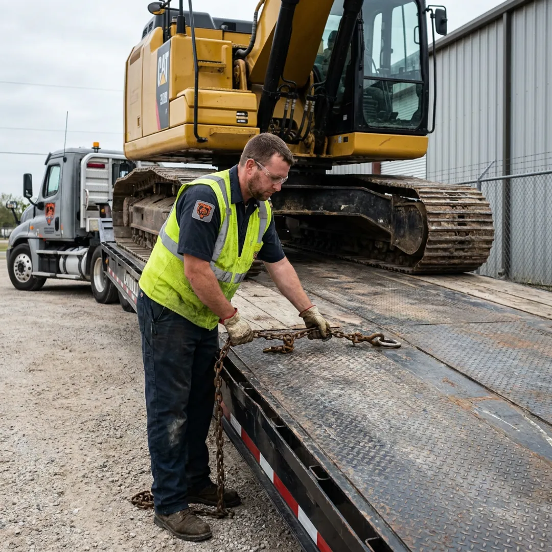 Tilt deck trailer loading heavy equipment
