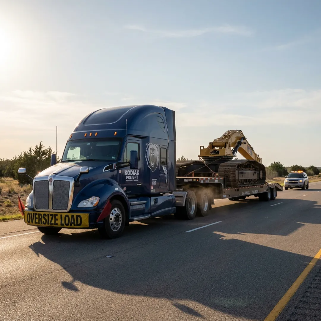 Tilt and load trailer hauling heavy equipment