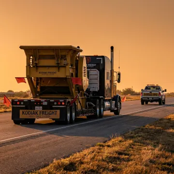 Heavy haul trailer transporting industrial equipment