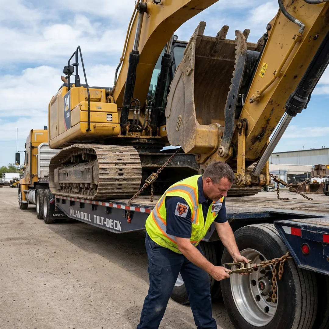 Heavy plant equipment loaded for haulage