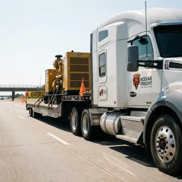 Flatbed truck hauling heavy industrial equipment