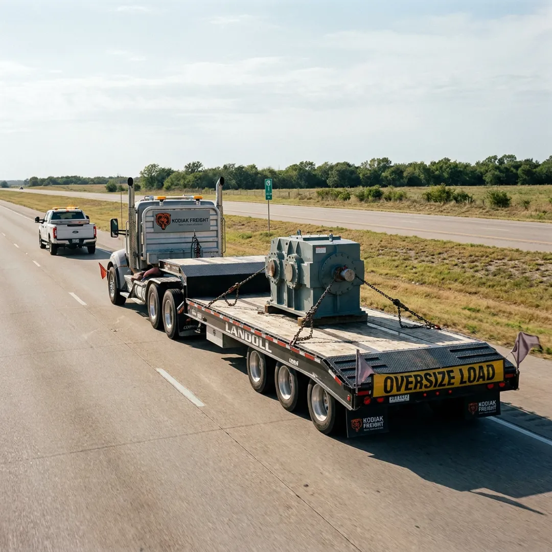 Industrial freight carrier hauling oversized equipment