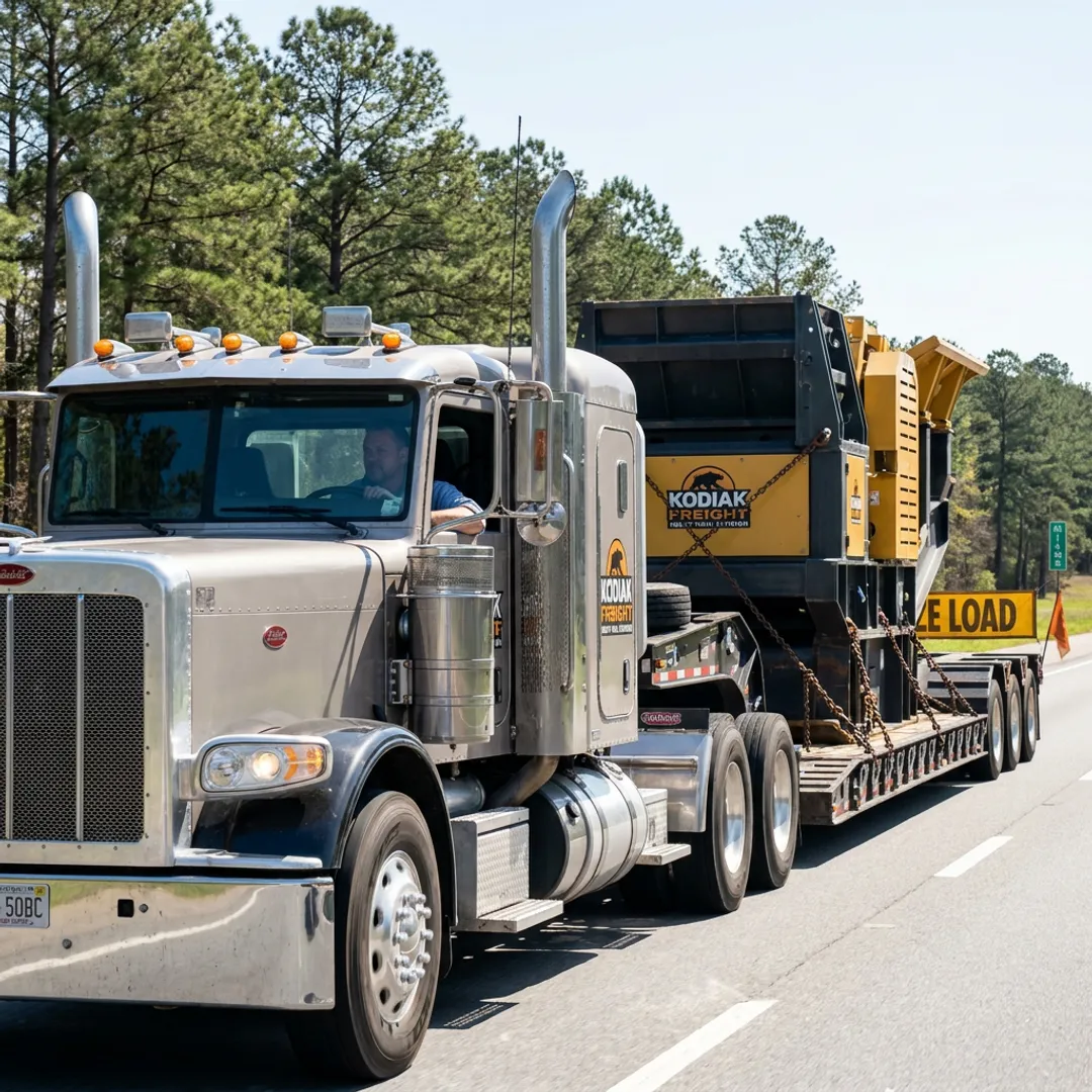 Heavy haul truck transporting oversized equipment in Alabama