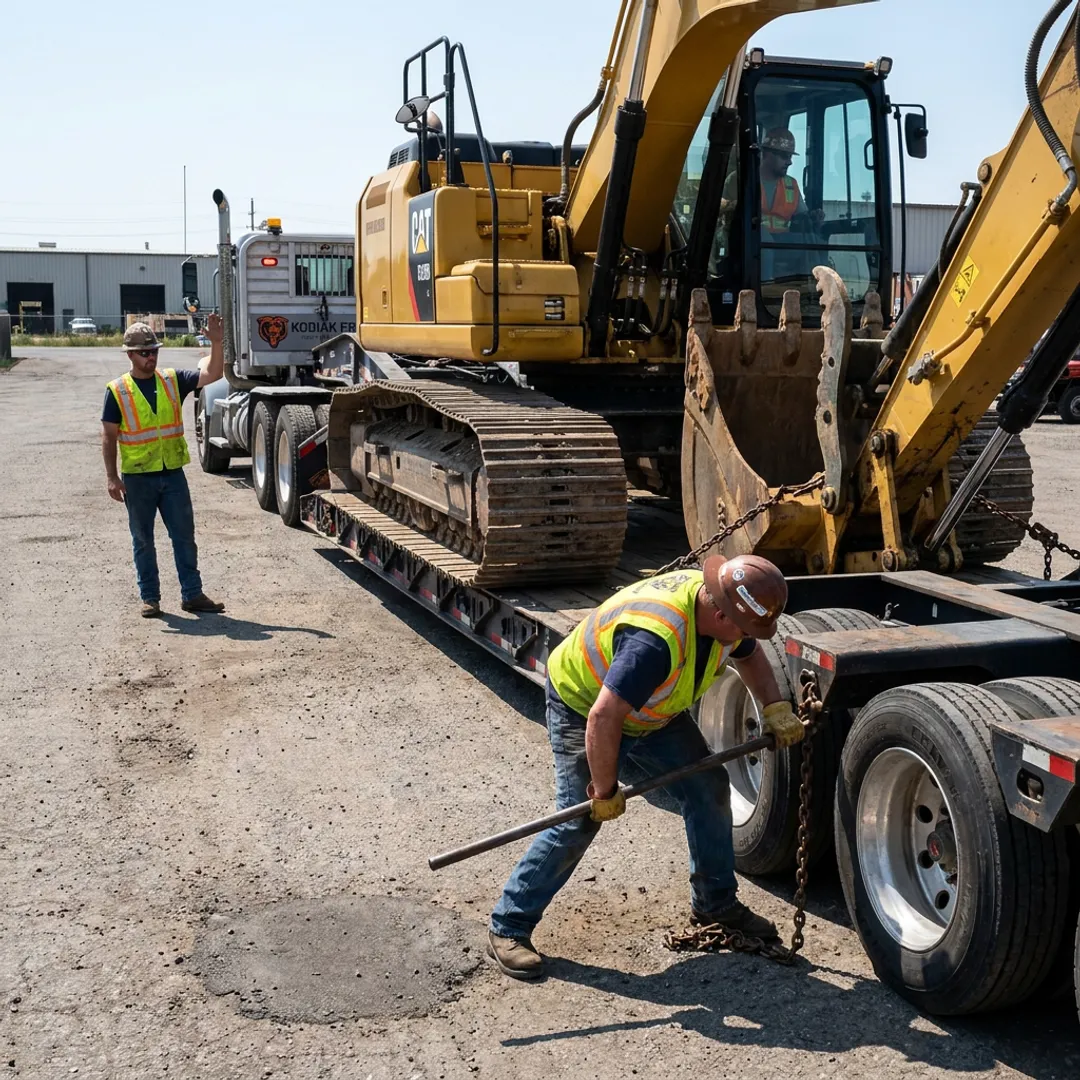 Heavy machinery being loaded for transport