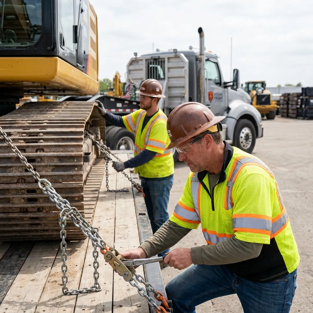 Heavy equipment being loaded for transport
