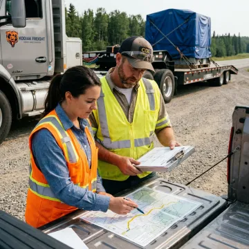 Heavy haul team planning oversized freight route