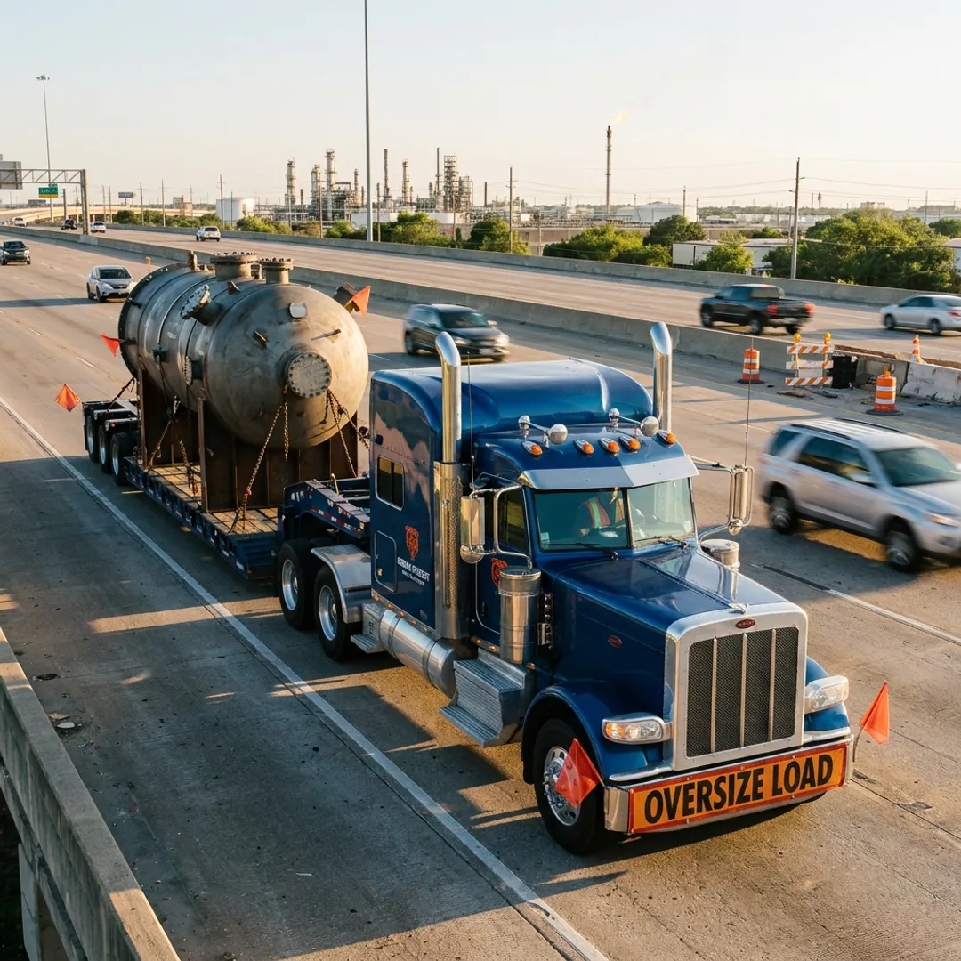 Heavy haul truck transporting oversized industrial equipment