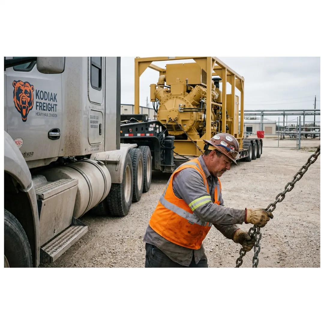 Heavy haul truck preparing oversized equipment transport