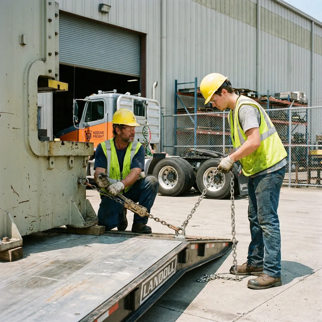 Industrial machinery being prepared for heavy-haul relocation
