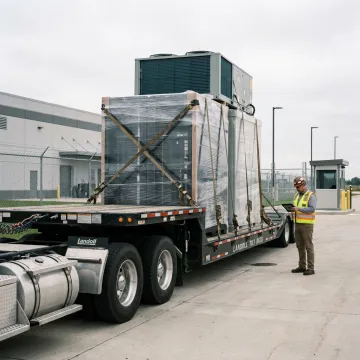 Data center equipment prepared for heavy-haul relocation