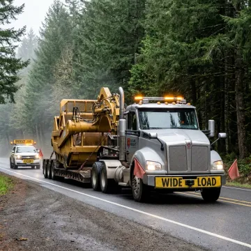 Heavy haul truck carrying oversized equipment in Oregon