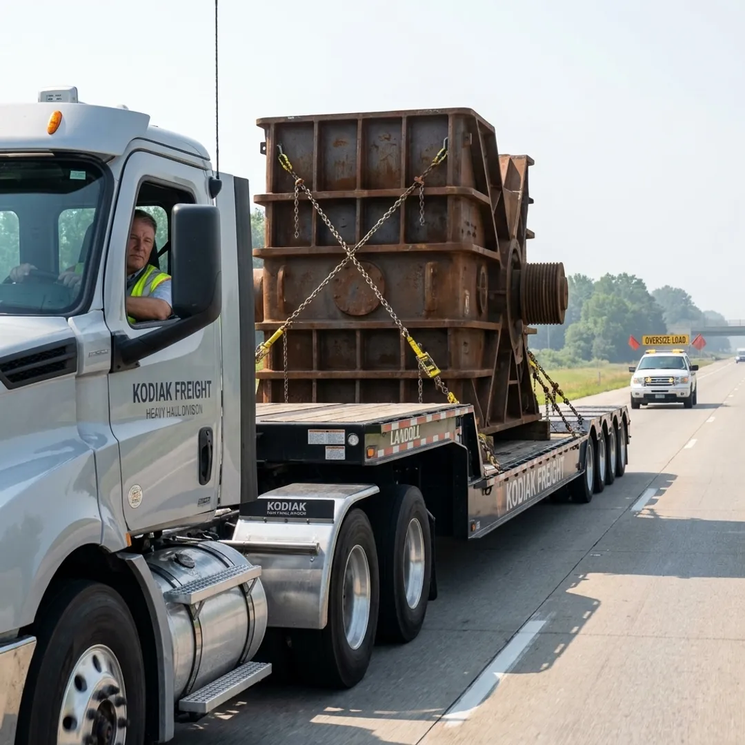 Heavy haul truck transporting oversized industrial machinery
