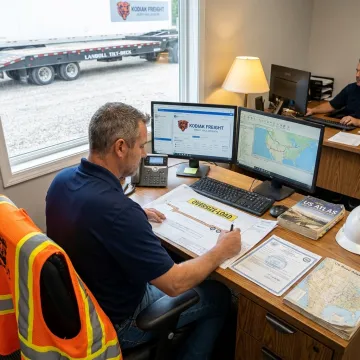 Heavy haul operator reviewing route and equipment plan