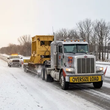 Heavy haul truck carrying oversize equipment in Minnesota