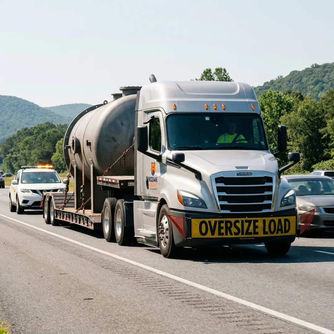 Heavy haul truck transporting oversize equipment in Virginia