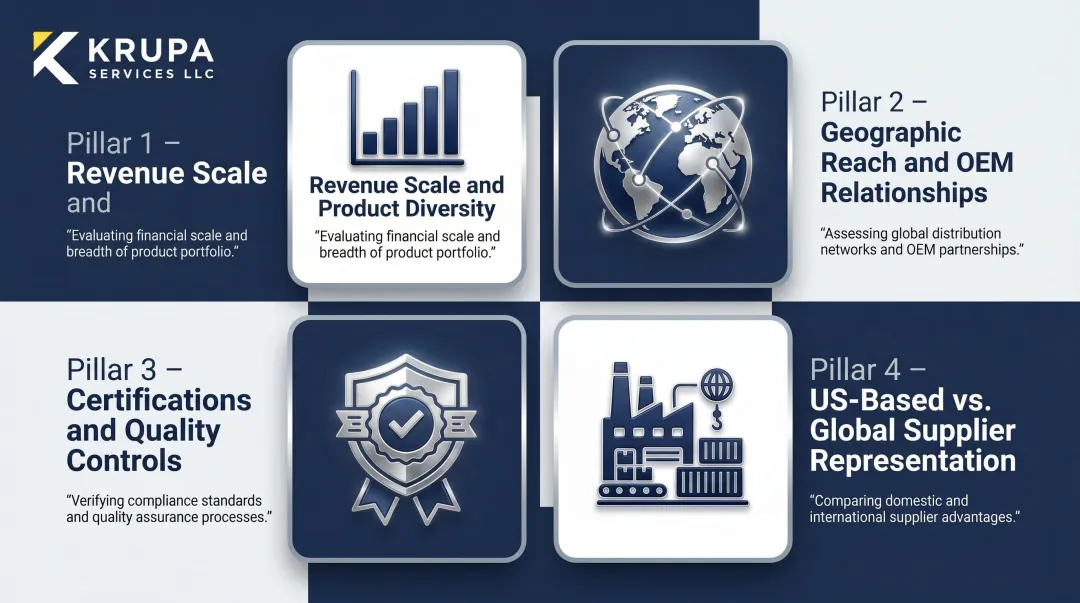 Four key criteria for evaluating aftermarket automotive parts manufacturers infographic