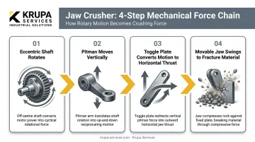 4-step jaw crusher mechanical force chain from eccentric shaft to jaw compression