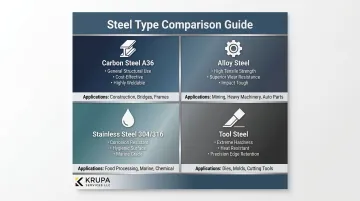 Four steel types comparison chart for fabrication applications and properties