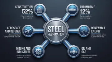 Steel fabrication key industries breakdown showing construction automotive and energy sectors