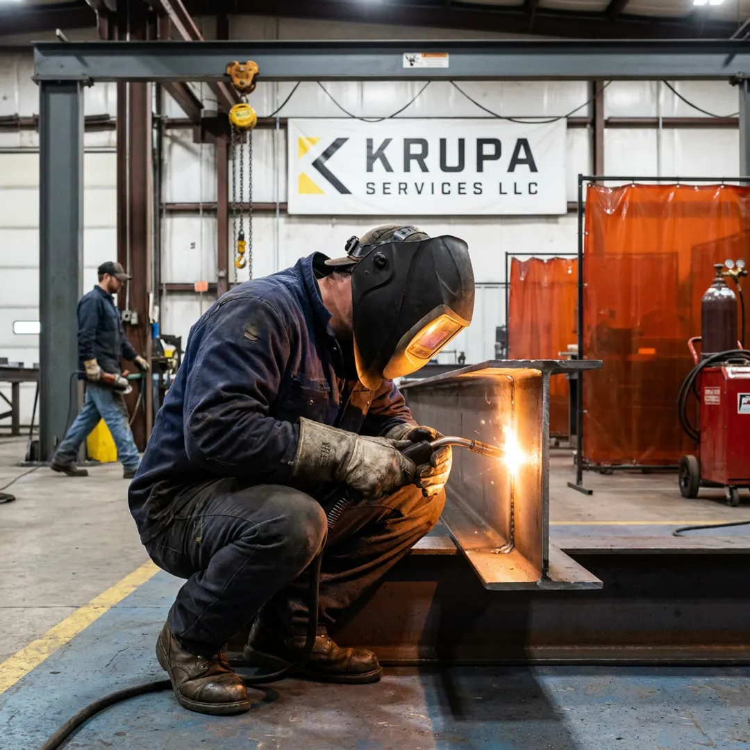Structural steel fabrication in an industrial shop