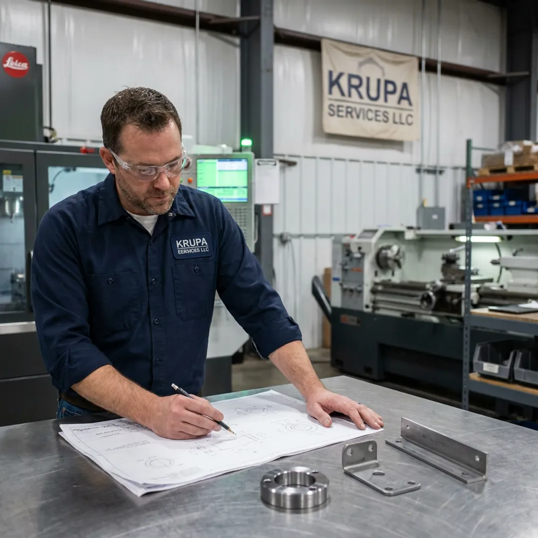 Engineer reviewing custom manufacturing plans