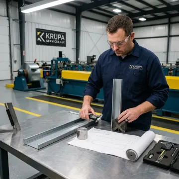 Engineer inspecting roll formed automotive parts