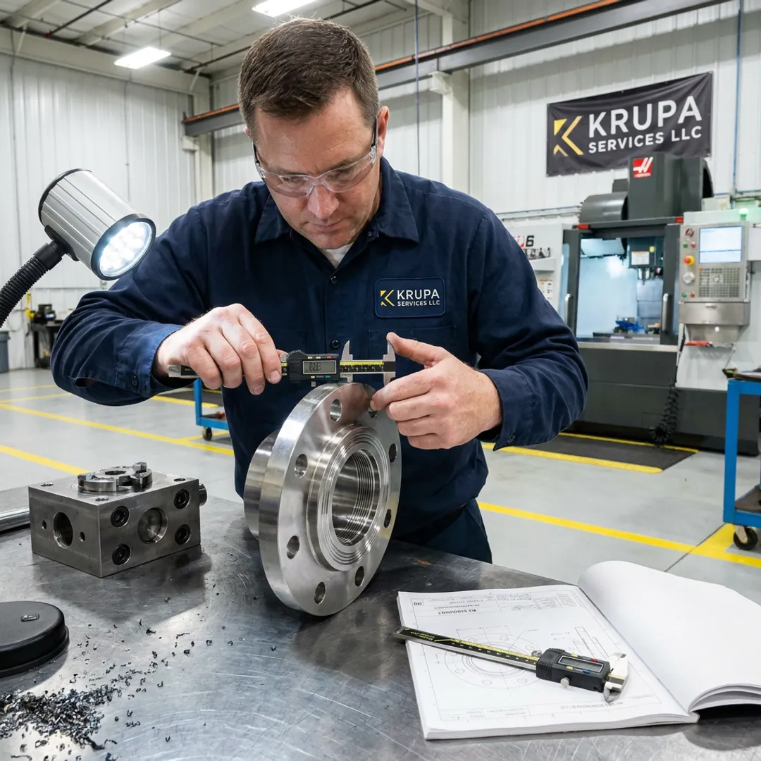 Engineer reviewing fabricated oil and gas components