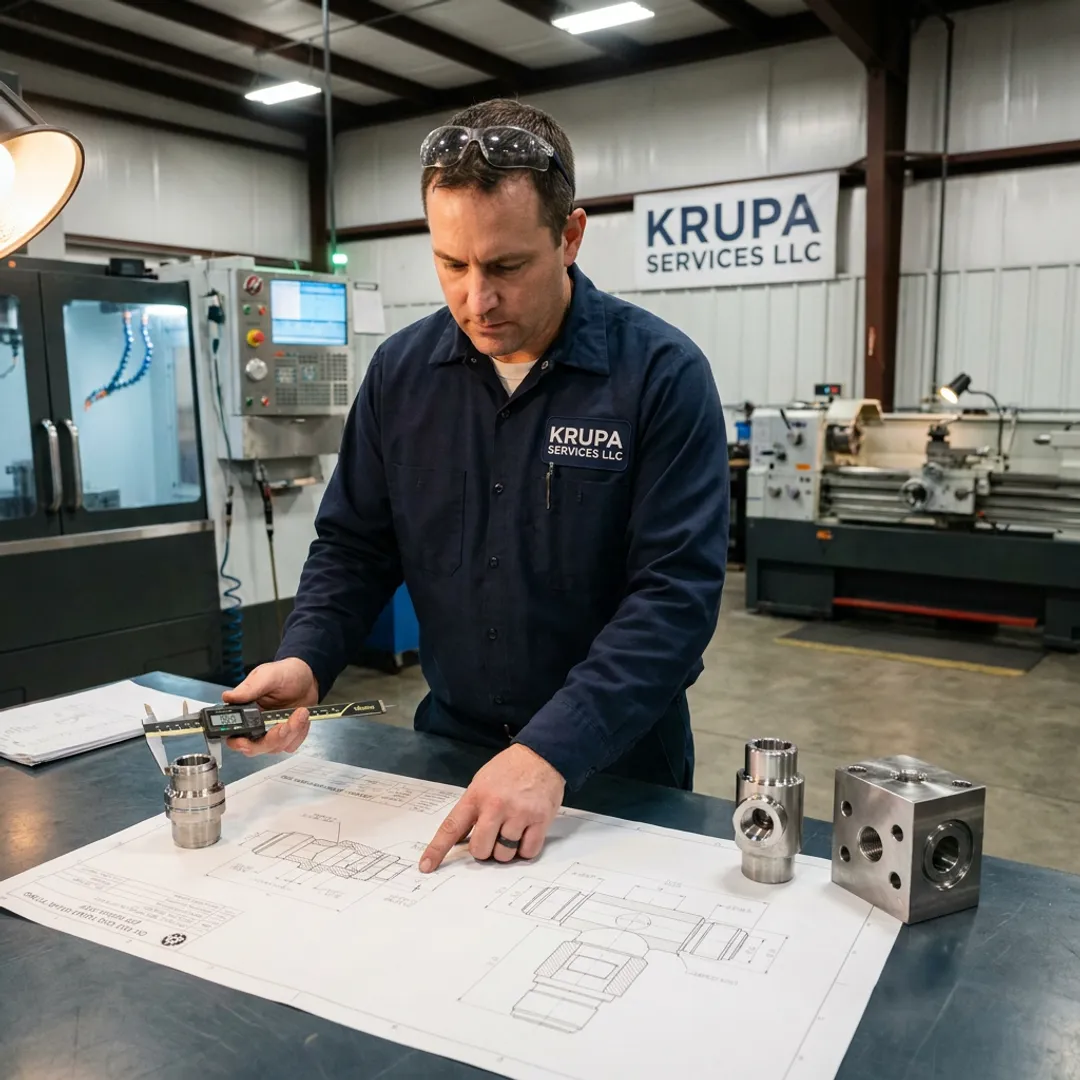 Engineer inspecting manufactured oil and gas components