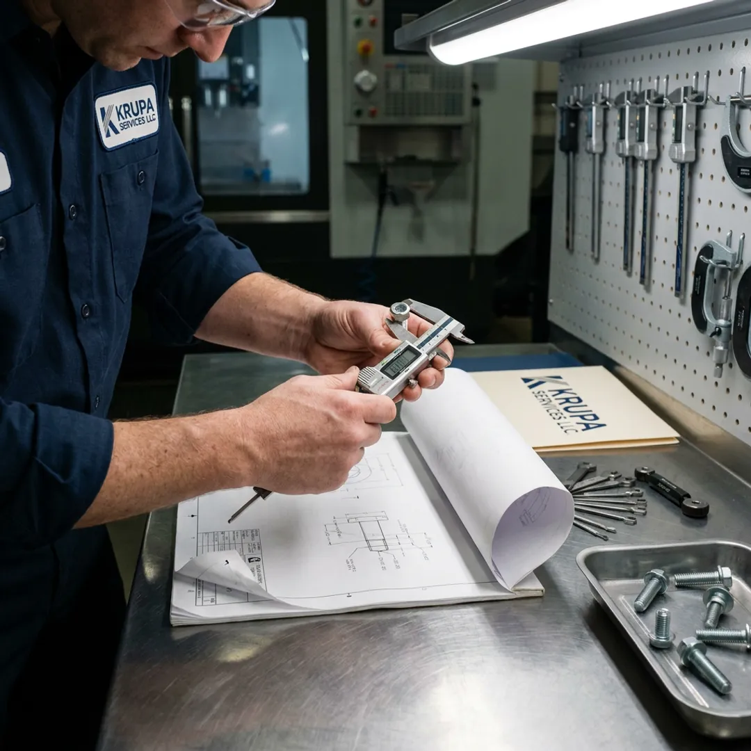 Engineer inspecting custom fasteners during quality review