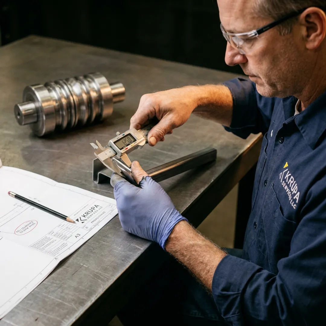 Engineer inspecting roll formed metal profile