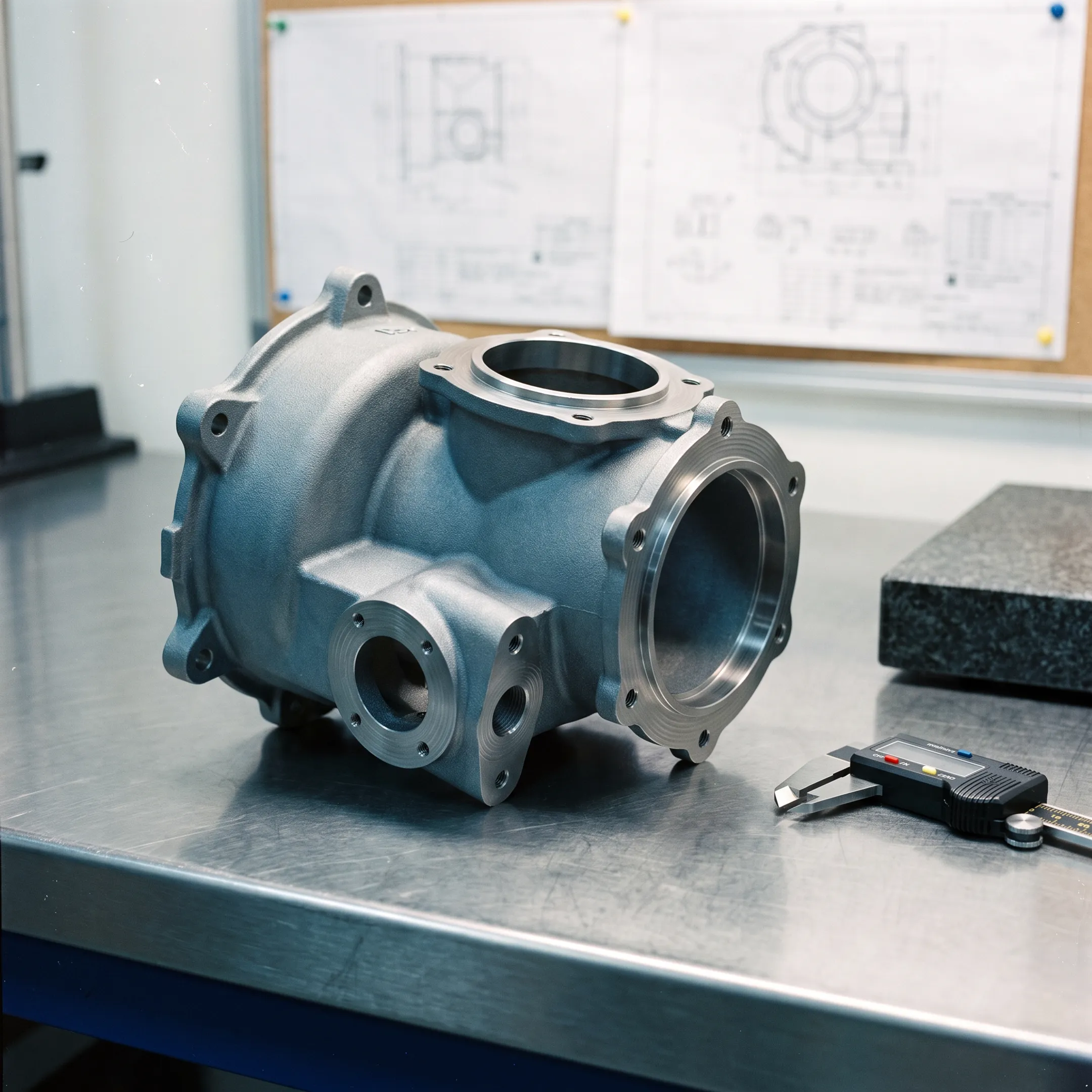 Precision titanium investment casting component inspected in a modern industrial manufacturing facility