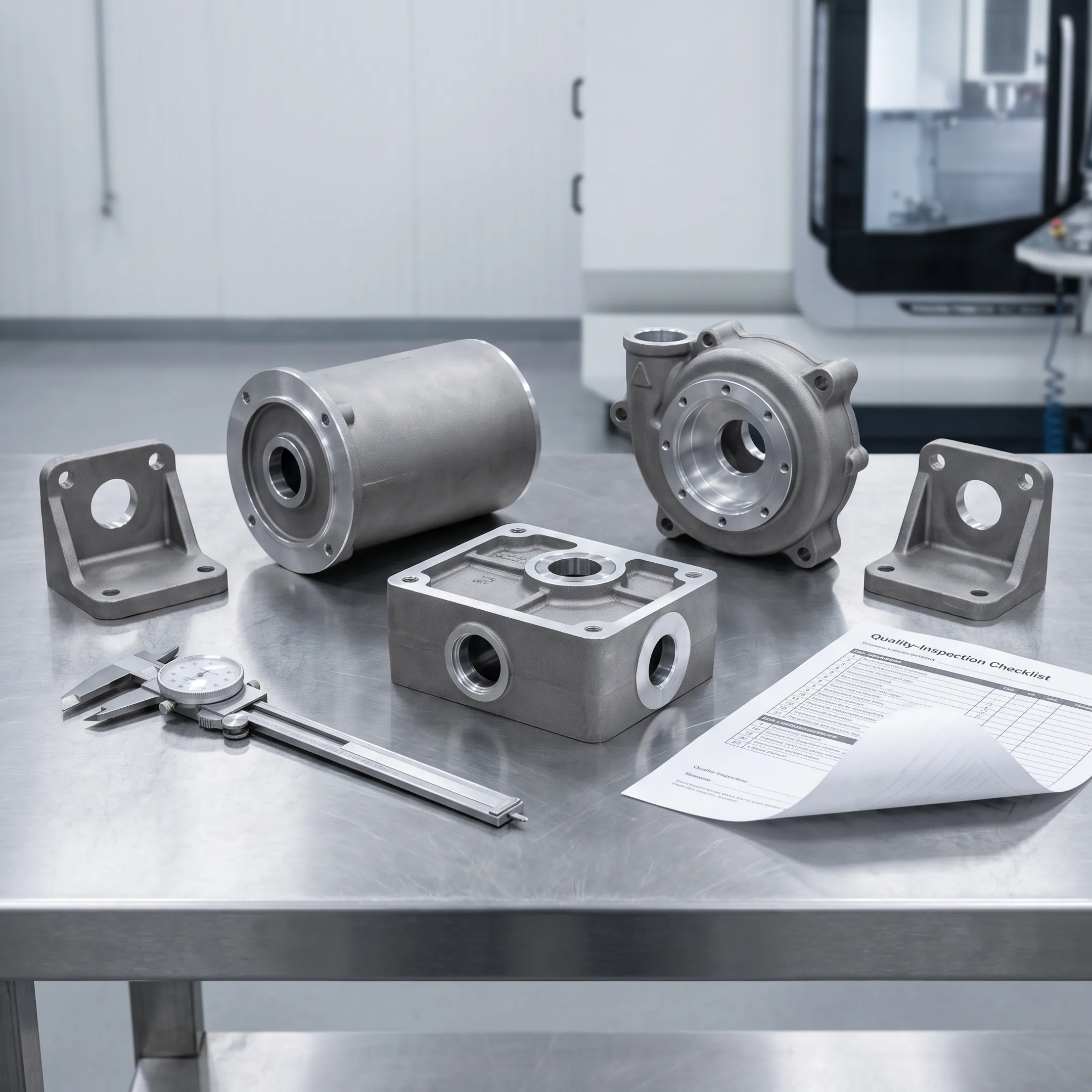 Stainless steel investment cast components arranged for inspection