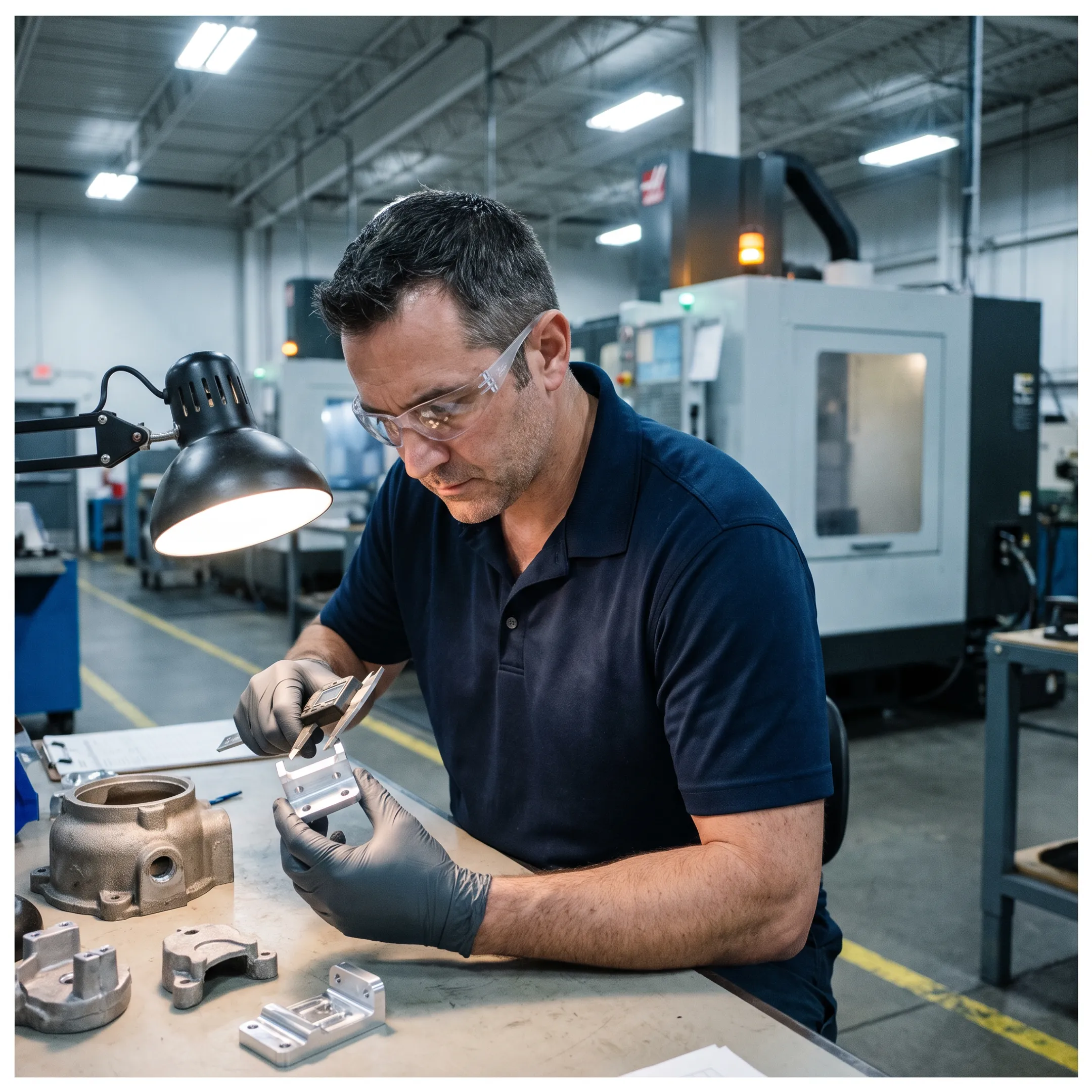 Engineer inspecting a precision cast metal component