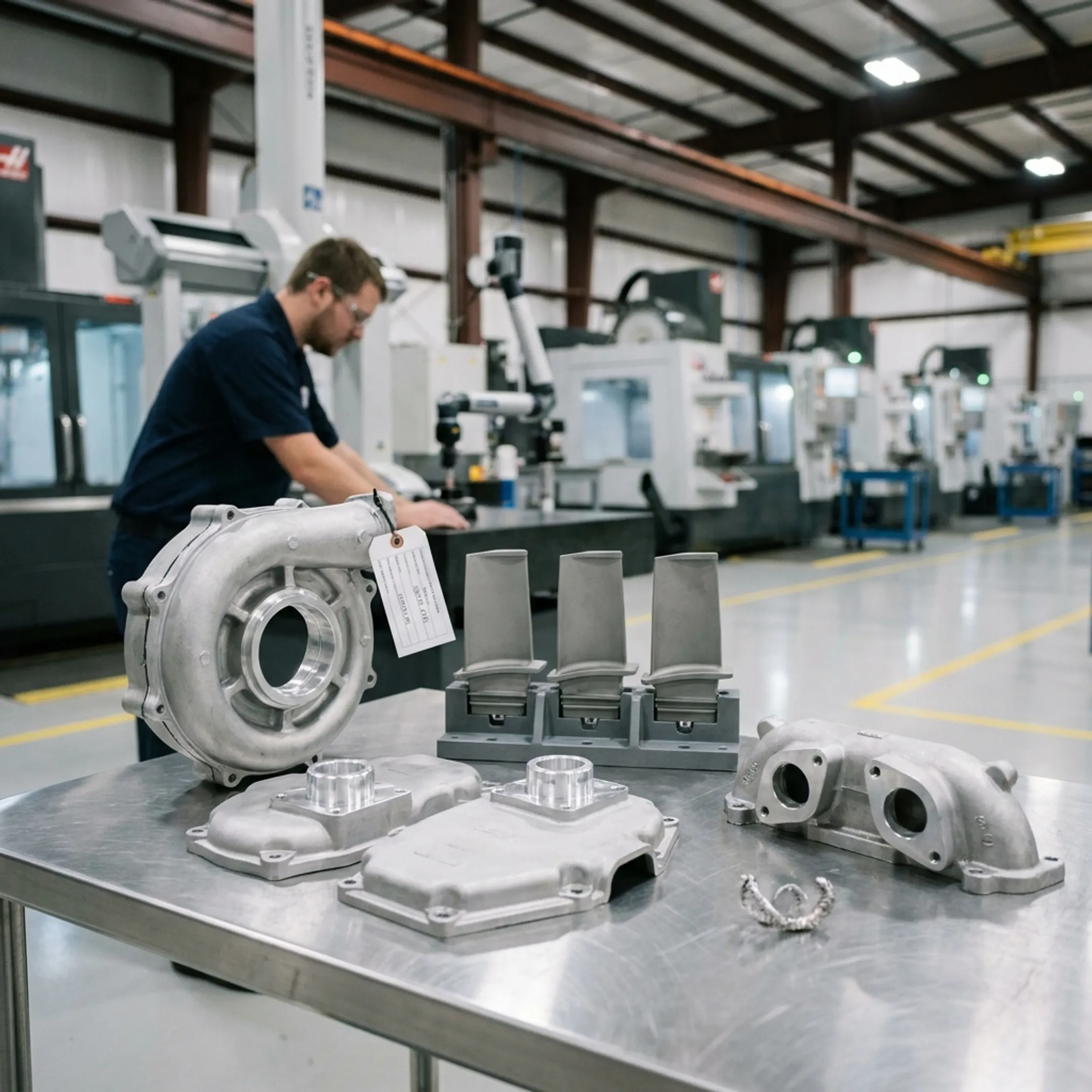 Aluminum casting components prepared for industrial manufacturing