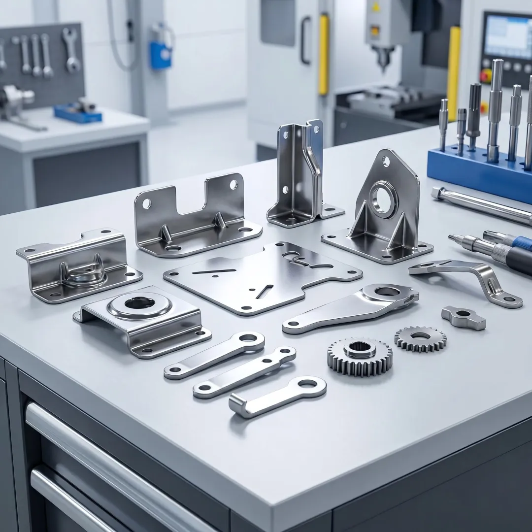 Stamped metal parts for power tool assemblies
