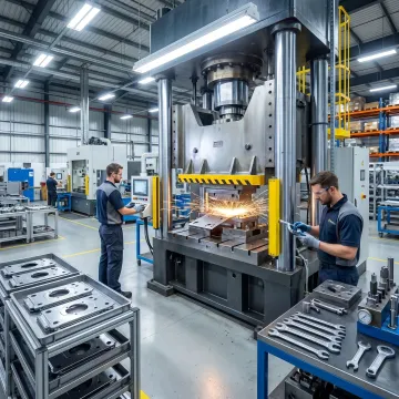 Precision metal stamping press producing OEM industrial parts