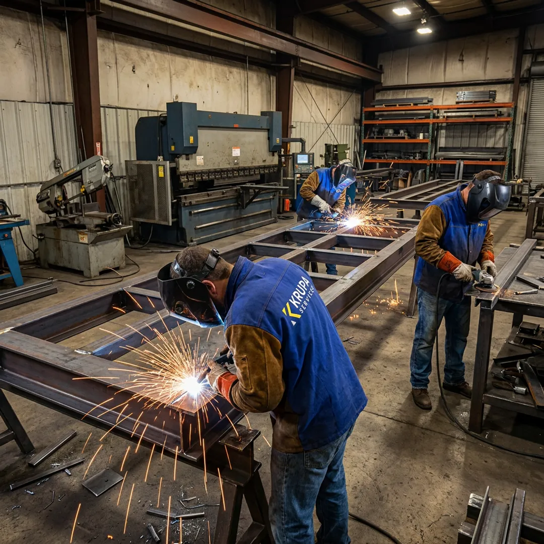 Steel fabrication work in an industrial shop