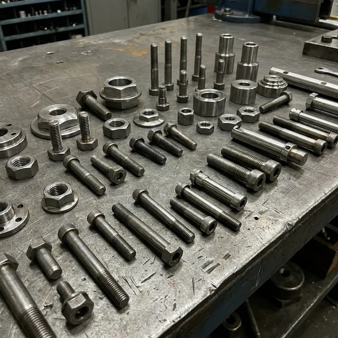 Custom industrial fasteners on a manufacturing workbench