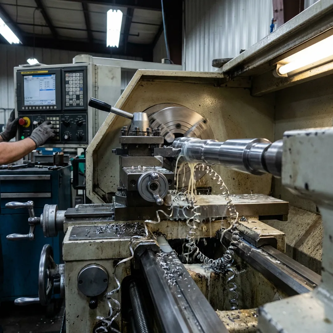 Precision CNC turning machine producing a metal component